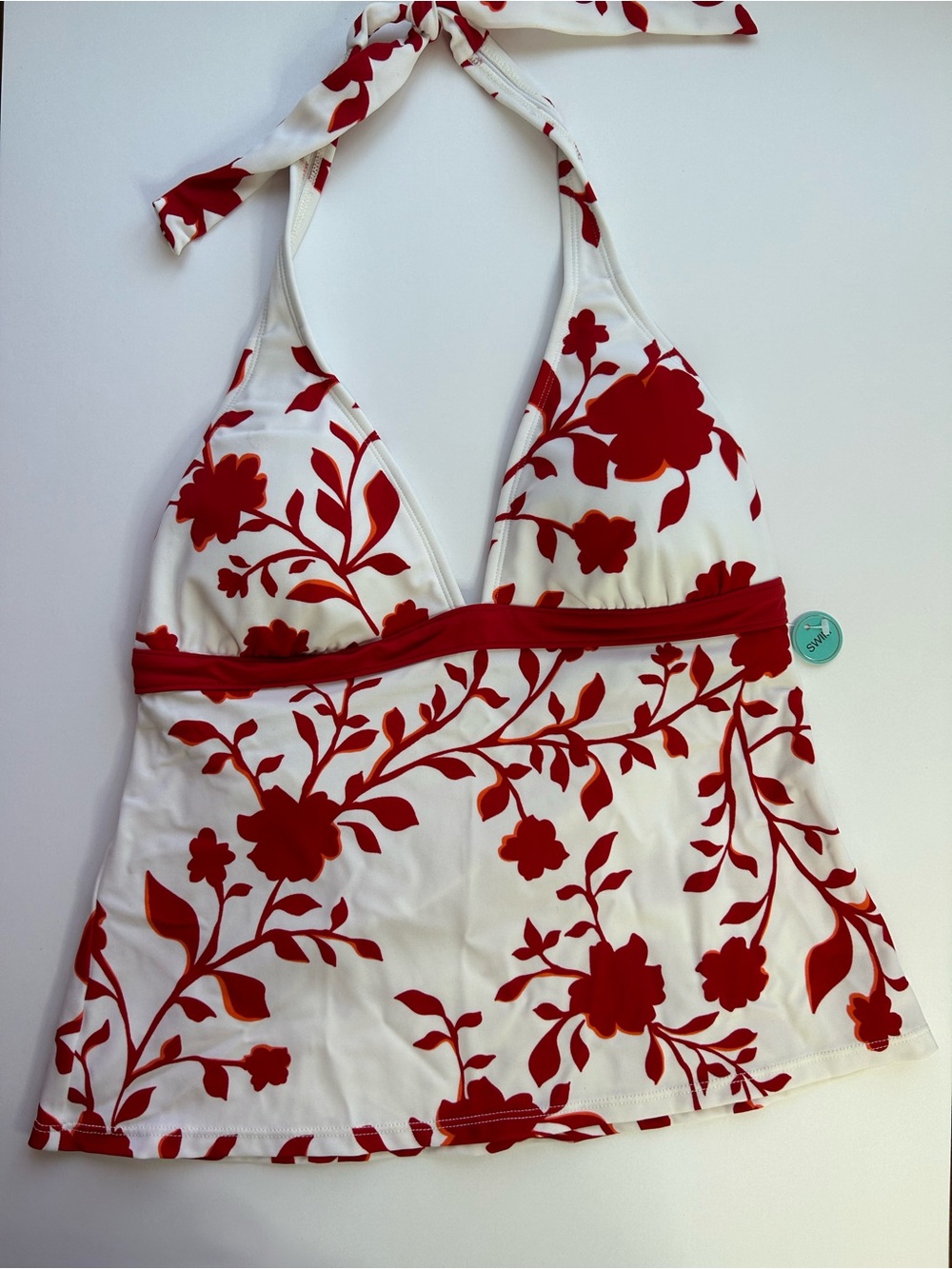 Jantzen White Halter Swim Top with Red and Orange Floral Print